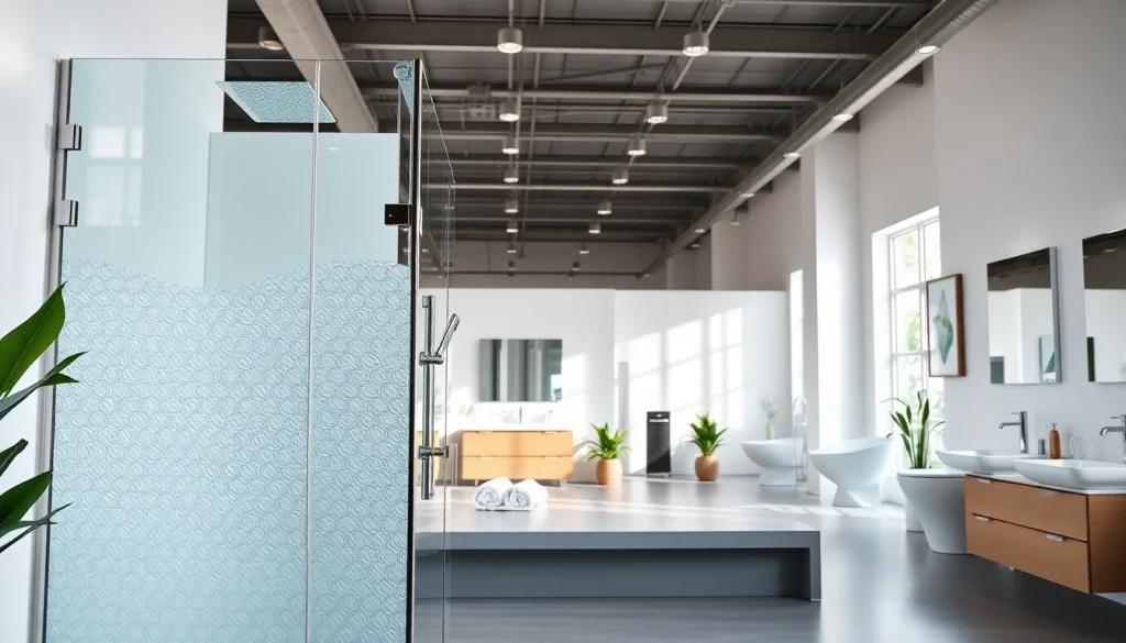 sonni sanitär GmbH präsentiert hochwertige Badezimmerprodukte in einem modernen Showroom mit eleganten Duschwänden.