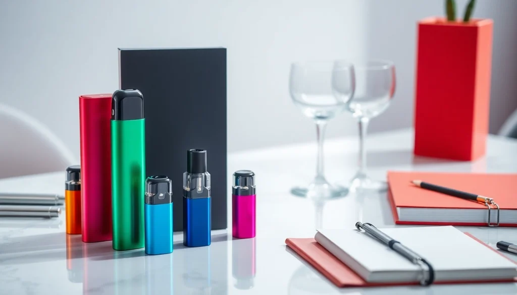 hqd pods in verschiedenen Farben auf modernem Tisch stilvoll präsentiert.