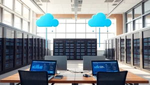 Visual representation of Hybrid Cloud Solutions emphasizing integration of public and private cloud systems.