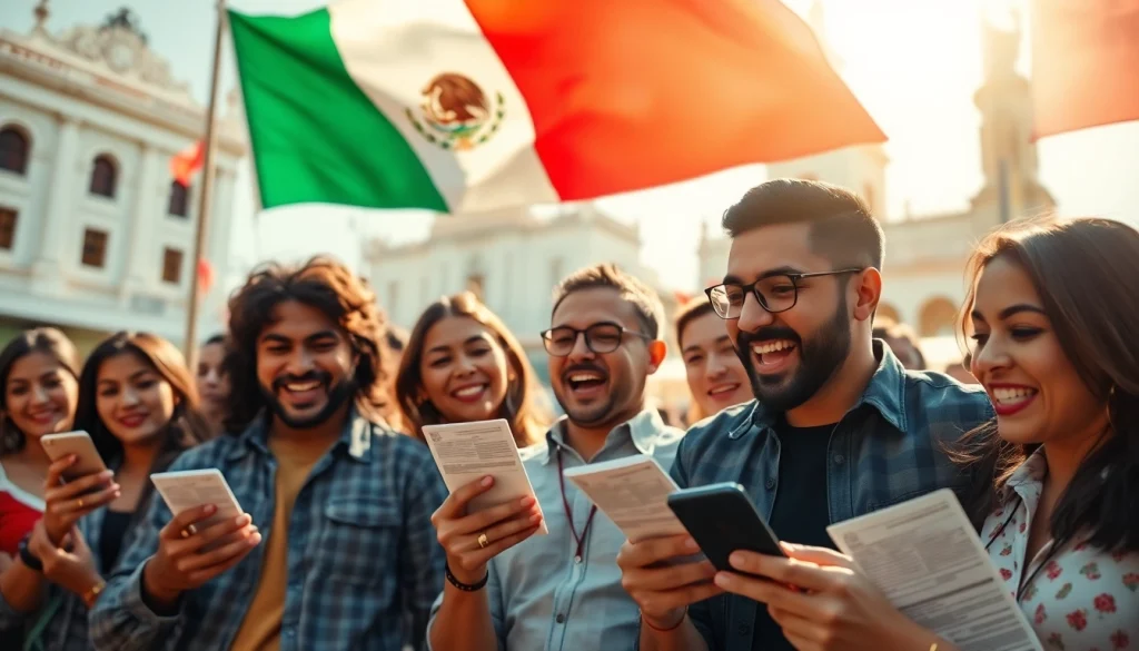 Celebrate the lively atmosphere of sports betting Mexico, featuring enthusiastic bettors engaged with technology.