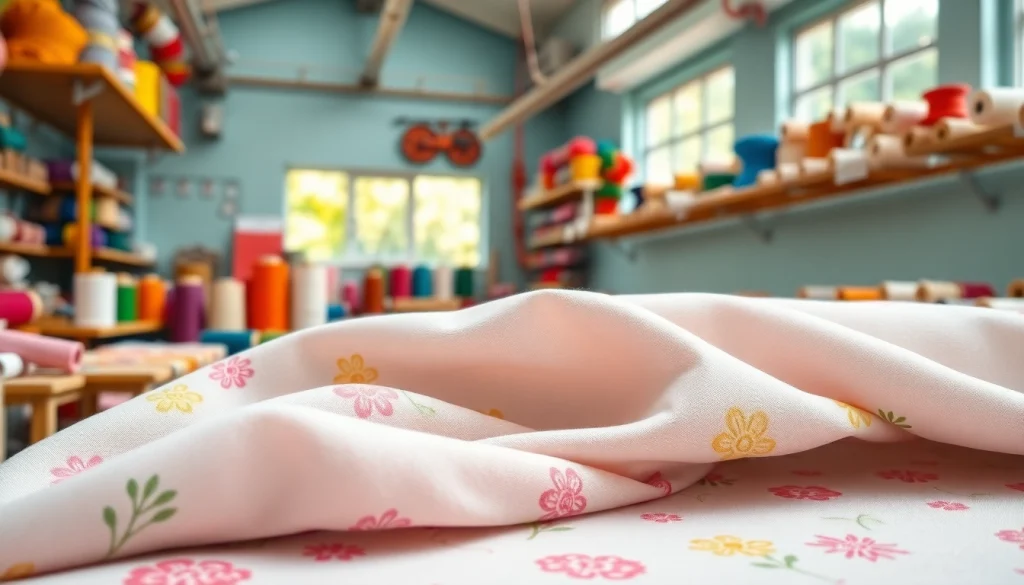 Katoen stof op een kleurrijke werkplek met handwerkdetails.