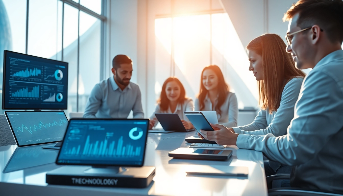 Technology collaboration in a modern office with diverse team dynamics