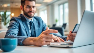 Creating a pay link for a file with a modern digital interface in an office.