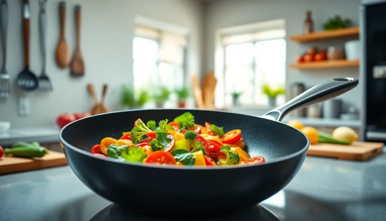 Cook a delicious meal in the best nonstick pan NZ with vibrant vegetables and a shiny surface.