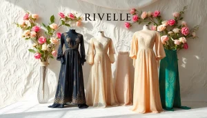 Rivelle showcases elegant fashion pieces styled in soft natural light with rich colors.