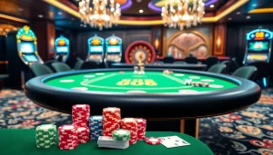 Experience GO8 gaming excitement at a luxurious poker table adorned with vibrant chips and cards.