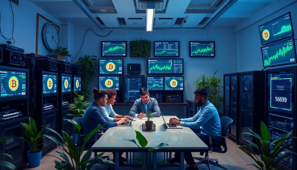 Efficient bitcoin cloud mining operation showcasing AI technology and renewable energy.