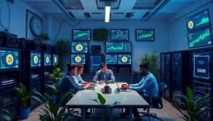 Efficient bitcoin cloud mining operation showcasing AI technology and renewable energy.