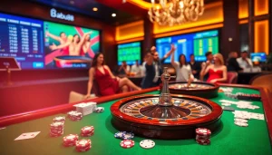 Babu88 Casino Experience: Engaging gamblers amidst thrilling live betting action at a luxury casino.