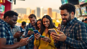 Engaging scene of online sports betting California with enthusiastic participants using mobile apps.