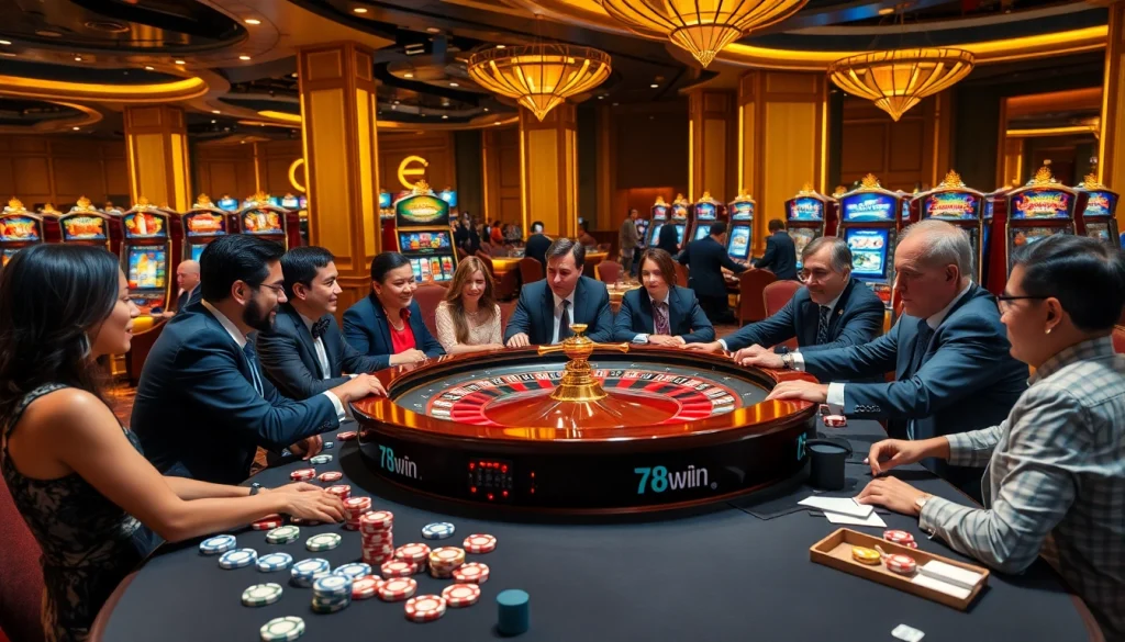Gambling excitement at 78win's roulette table with dynamic players and professional atmosphere.