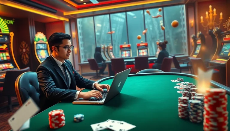 Player enjoying UU88 online gaming with casino visuals of slots and poker elements.