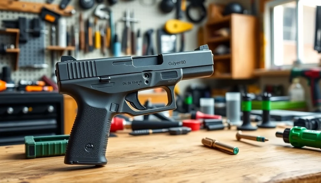 Assembling the polymer80 glock 19 pf940c complete kit on a workbench with tools.