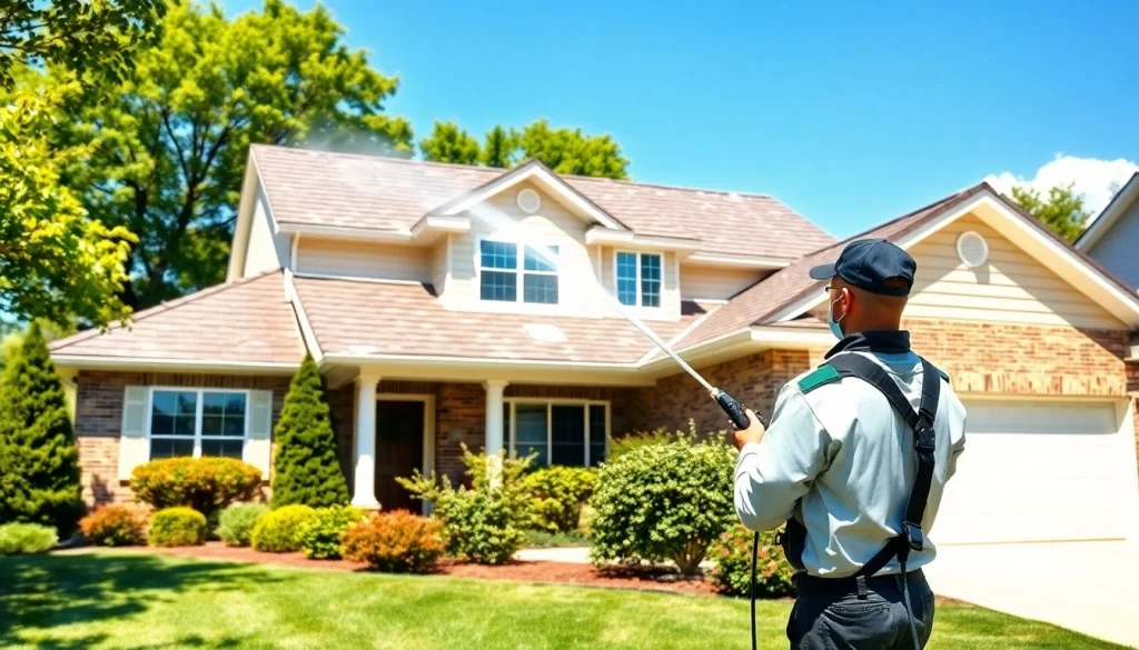 Roof cleaning services in Kissimmee showcasing a professional safely restoring a home's roof.