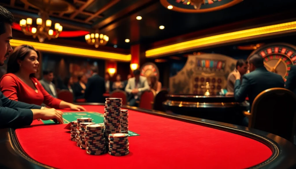 Experience the excitement of gambling at https://ok8386a.com/ with players at a busy poker table.