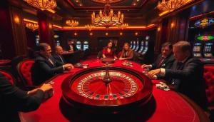 Players at a luxury casino table strategizing their bets on games like slots at nohu.business.