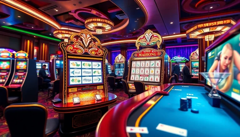 Berinteraksi dengan demo Mahjong Slot di meja permainan kasino yang hidup dan mewah.