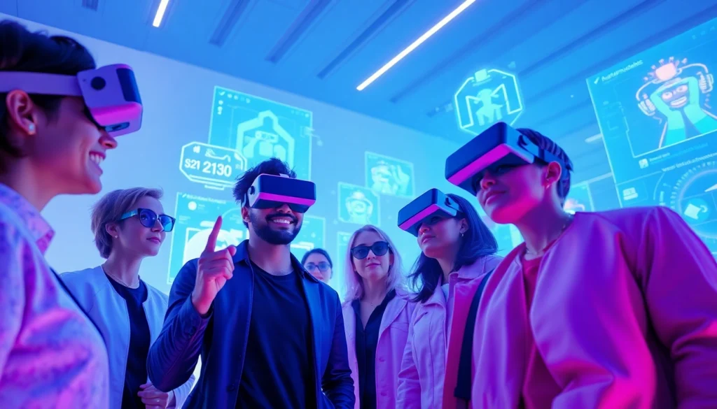 Engaging scene of users interacting with NSFW AI platforms in a futuristic setting.