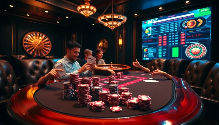 Engage with thrilling games at nhà cái vua99, showcasing a vibrant poker table and exciting casino atmosphere.