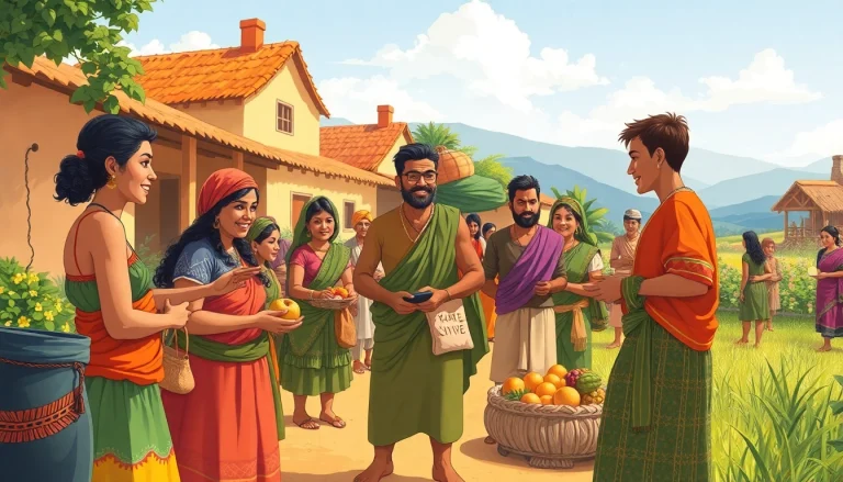 Understanding traditional economy definition simple through vibrant barter transactions among villagers.