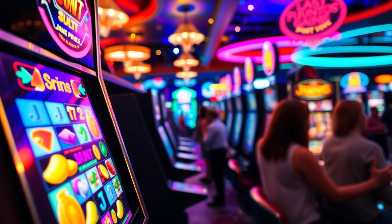 Menang besar dengan slot depo 1000 yang menampilkan berbagai simbol dan suasana kasino yang cerah.