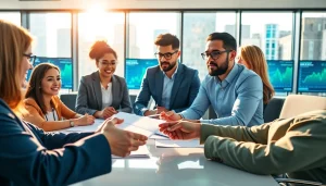 Collaborative scene in business marketing demonstrating teamwork and strategy development.