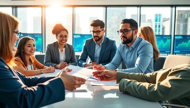 Collaborative scene in business marketing demonstrating teamwork and strategy development.