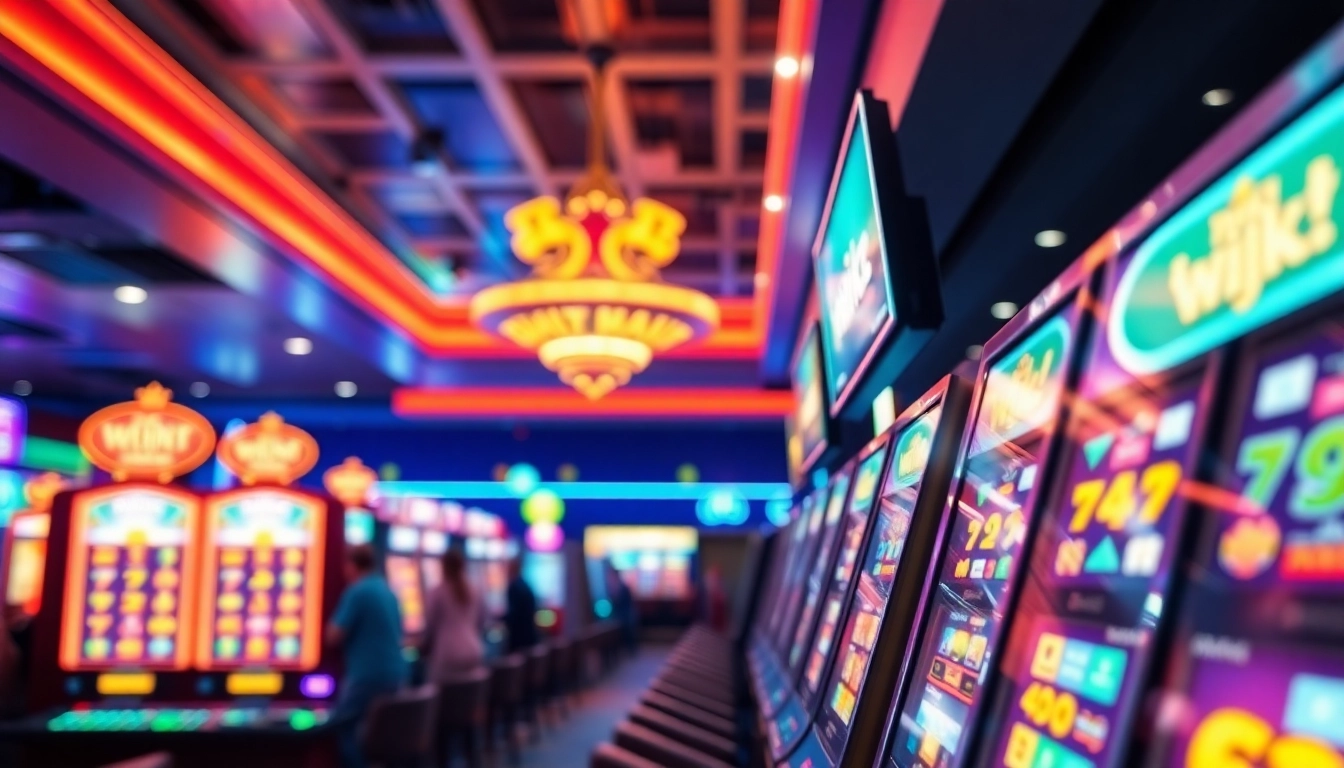 Menikmati permainan slot depo 1k di kasino yang ramai dengan suasana energik.