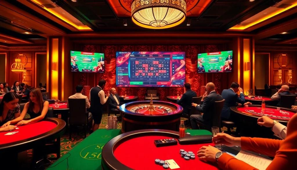 sbobet online gambling experience featuring vibrant games and poker chips in an elegant casino