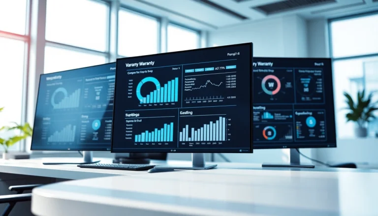 Showcasing an innovative AI powered warranty company with advanced technology interfaces.