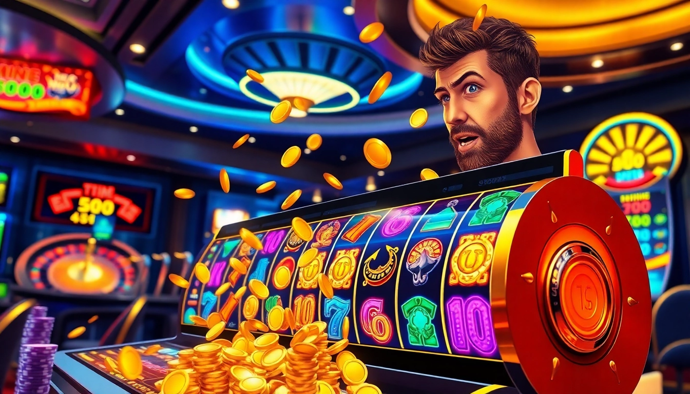Spinning the Olympus slot machine in a vibrant casino filled with excitement and luxury.