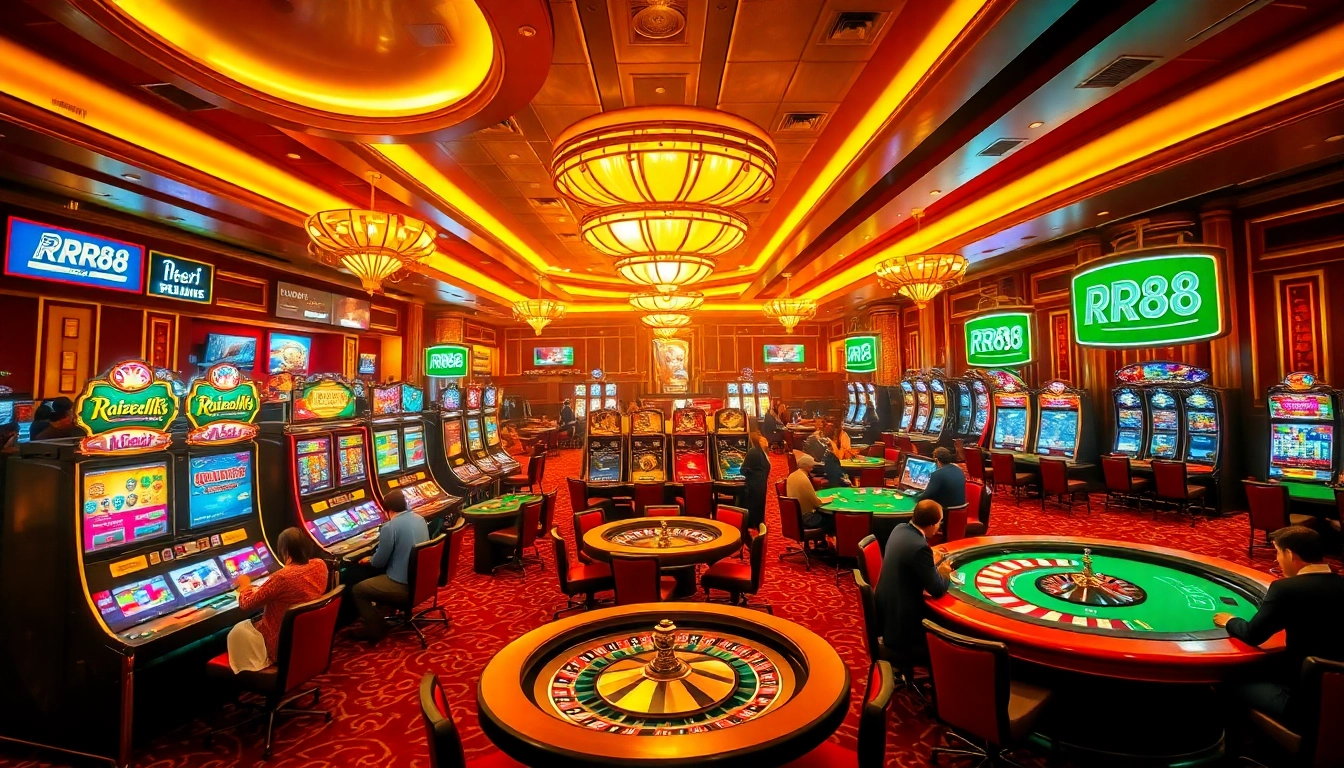 RR88 players enjoy an exhilarating gaming experience at luxurious casino tables.