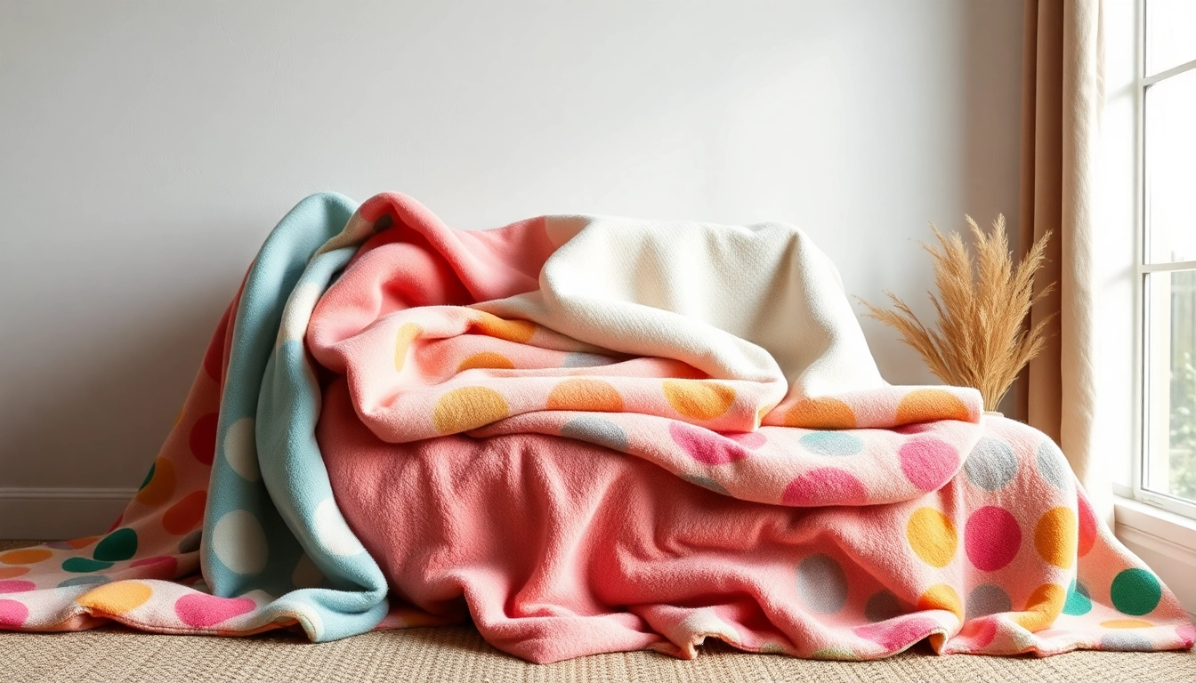 Bekijk gedessineerde fleece stoffen in een sfeervolle omgeving met kleurrijke prints.