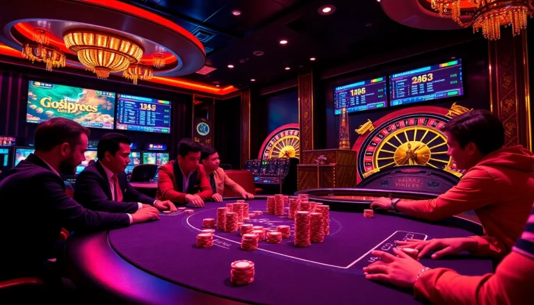 Experience the excitement of high-stakes poker at https://taigo88.team/ with vibrant chips and a roulette wheel.