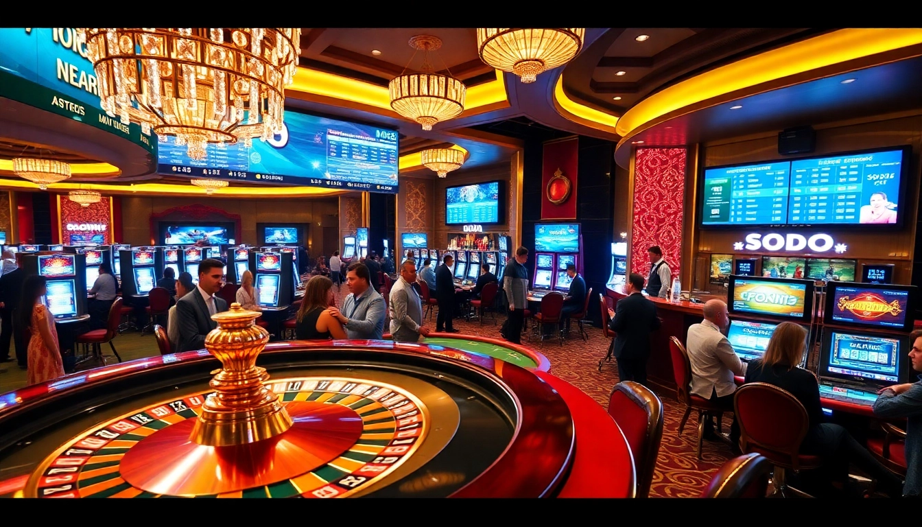 Players enjoying high-stakes games at SODO Casino, featuring roulette and poker.