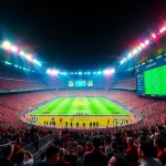 Kèo nhà cái showcased in a vibrant stadium scene during live betting, reflecting excitement and real-time odds.