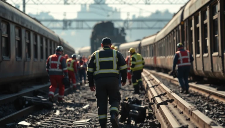 Emergency responders at the spain train crash site assisting victims amidst wreckage.
