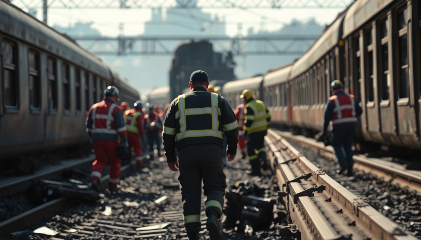 Emergency responders at the spain train crash site assisting victims amidst wreckage.