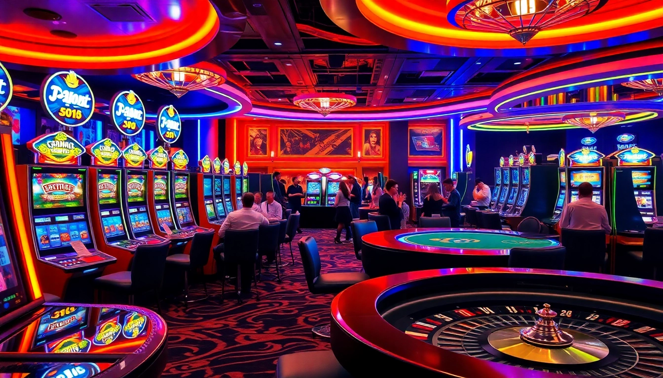 Players engaging with a slot pragmatic play machine at a vibrant casino, showcasing excitement and luxury.
