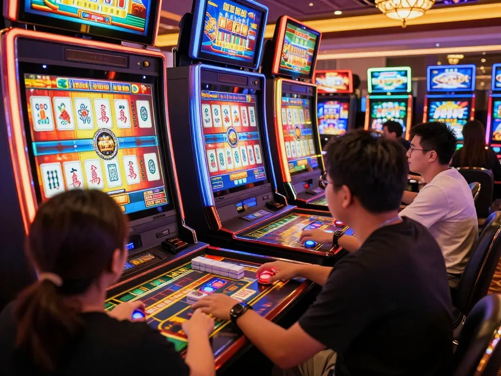 Players enjoying the thrill of mahjong slot machines with vibrant visuals and exciting gameplay.