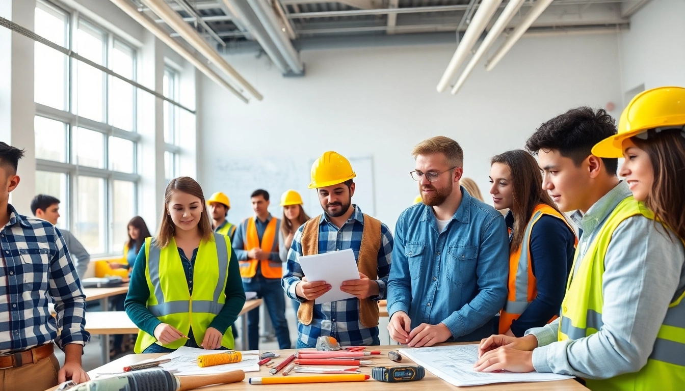 Engaged students in construction training programs demonstrating hands-on skills.