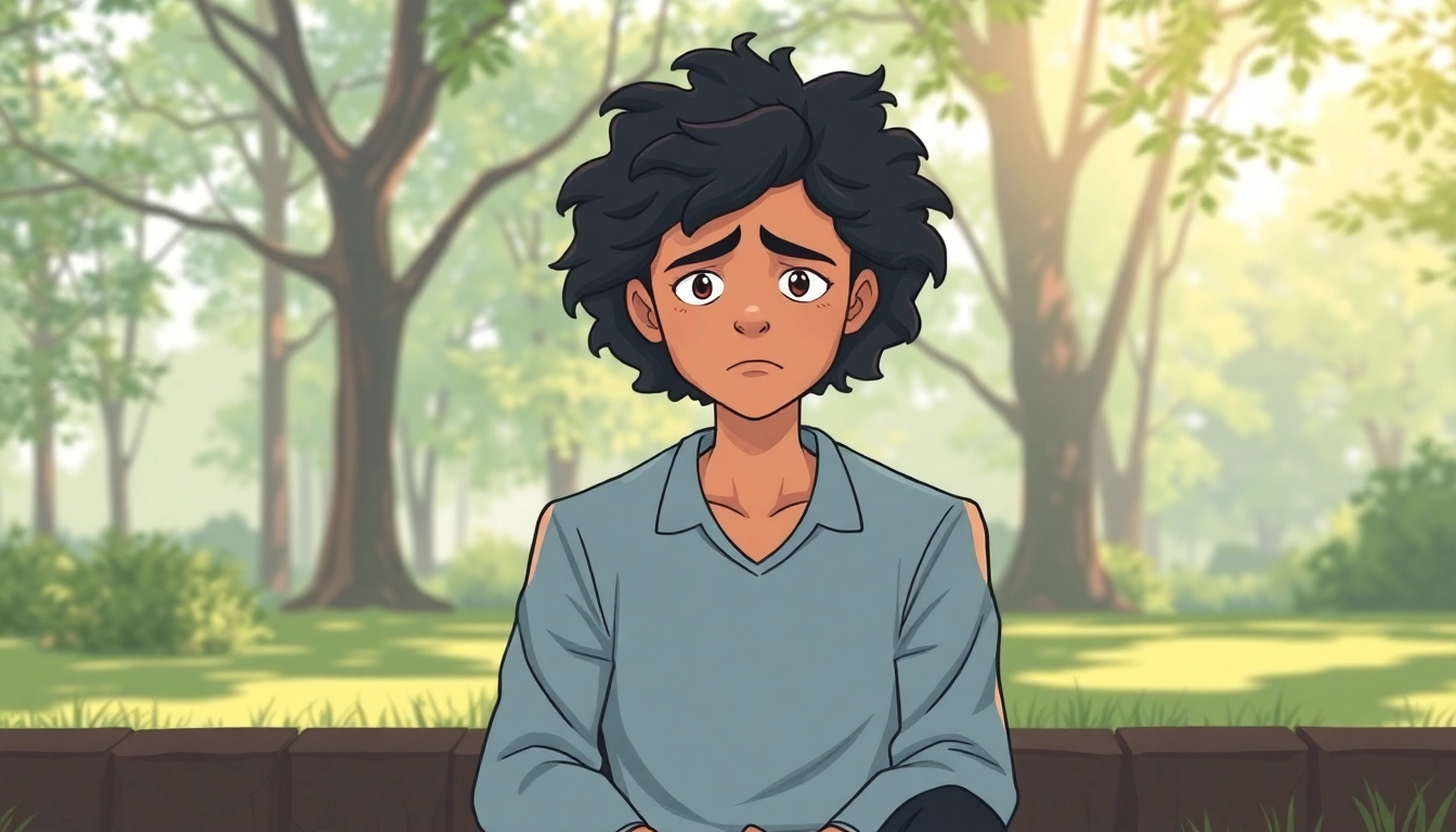 Individual showcasing anxiety symptoms while sitting peacefully in a park, lost in thought.