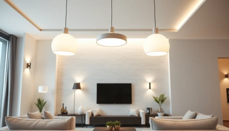 Sleek illumination accentuates a stylish interior featuring modern lighting solutions.