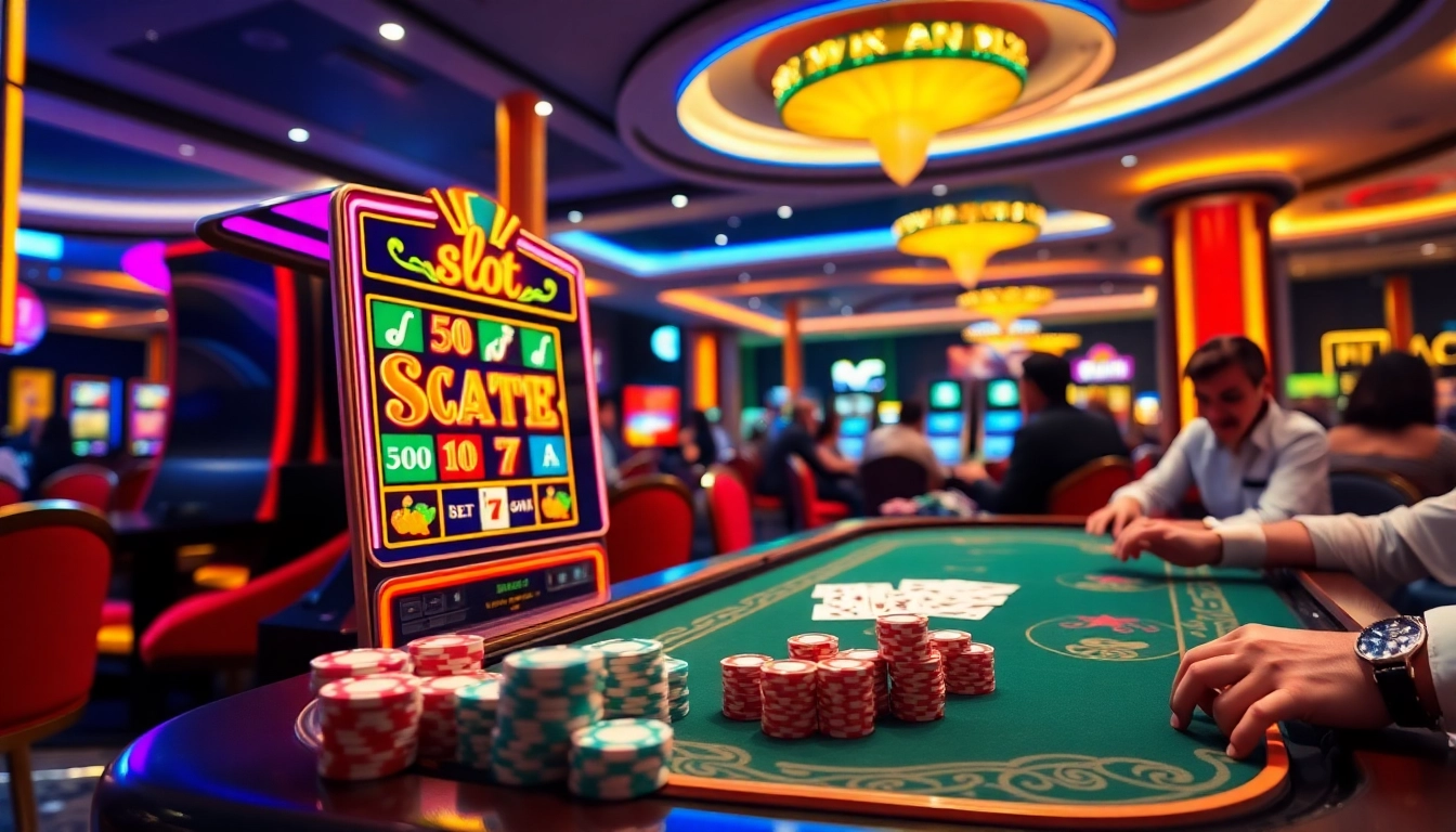 Players enjoying the excitement of slot scatter hitam in a vibrant casino atmosphere