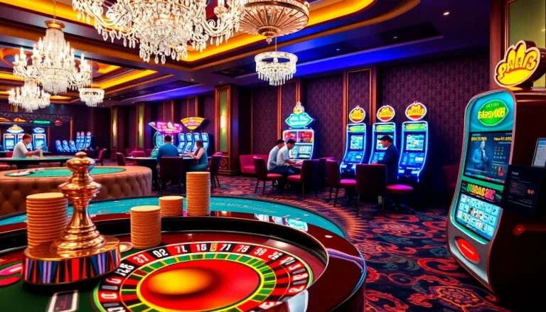 Situs bangsawan88 showcases players enjoying a vibrant casino atmosphere filled with roulette and slot machines.