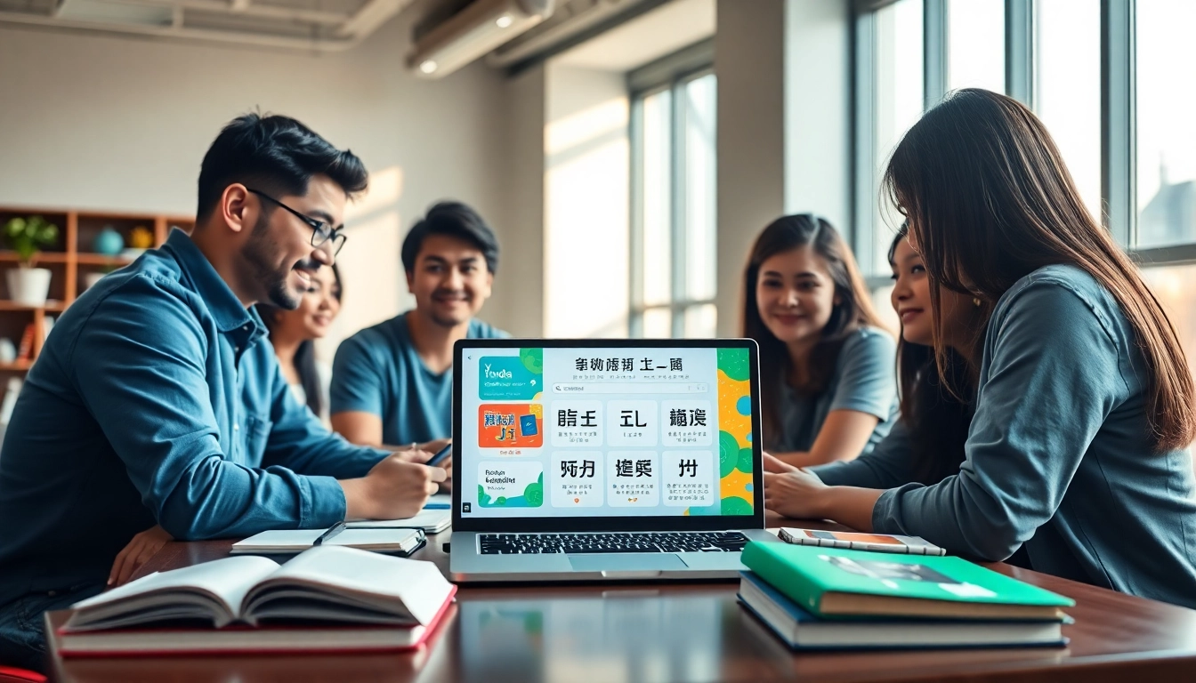 Youdao language learning app on a laptop in a modern education setting, promoting innovative collaboration and engagement.