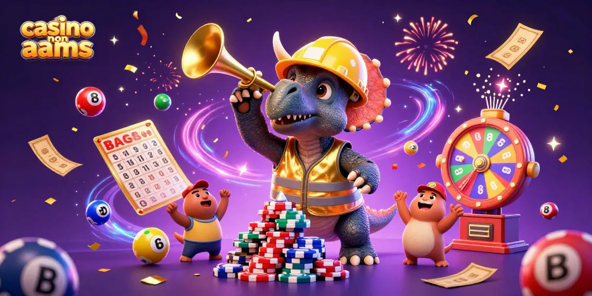Scopri i fantastici giochi nei casinò non AAMS con un triceratopo che costruisce torri di fiches e animali festanti.