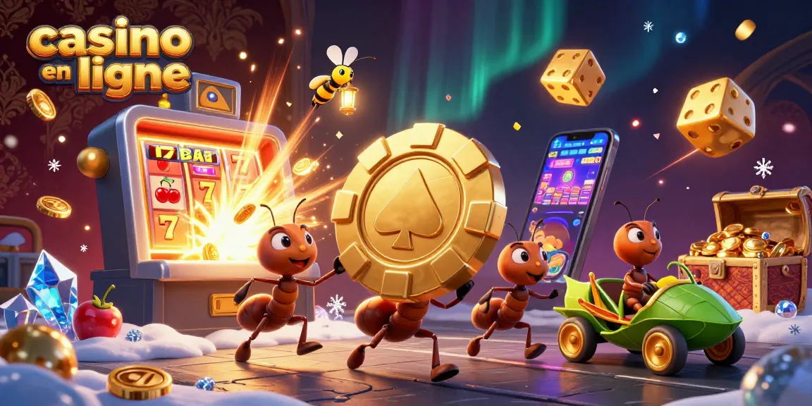 Actionner des jeux de casino en ligne avec une équipe de fourmis astucieuses transportant une puce dorée.