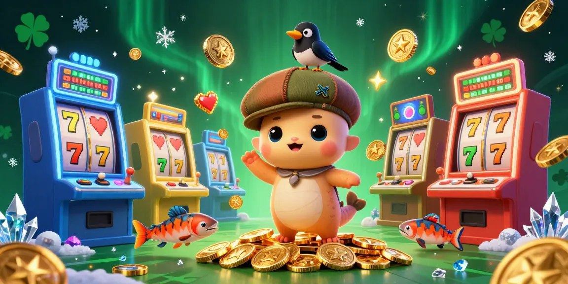 Un casino en ligne vibrant où jouent des éléments de machines à sous, avec bébé Nessie et son ami la pie sur fond de jackpot.