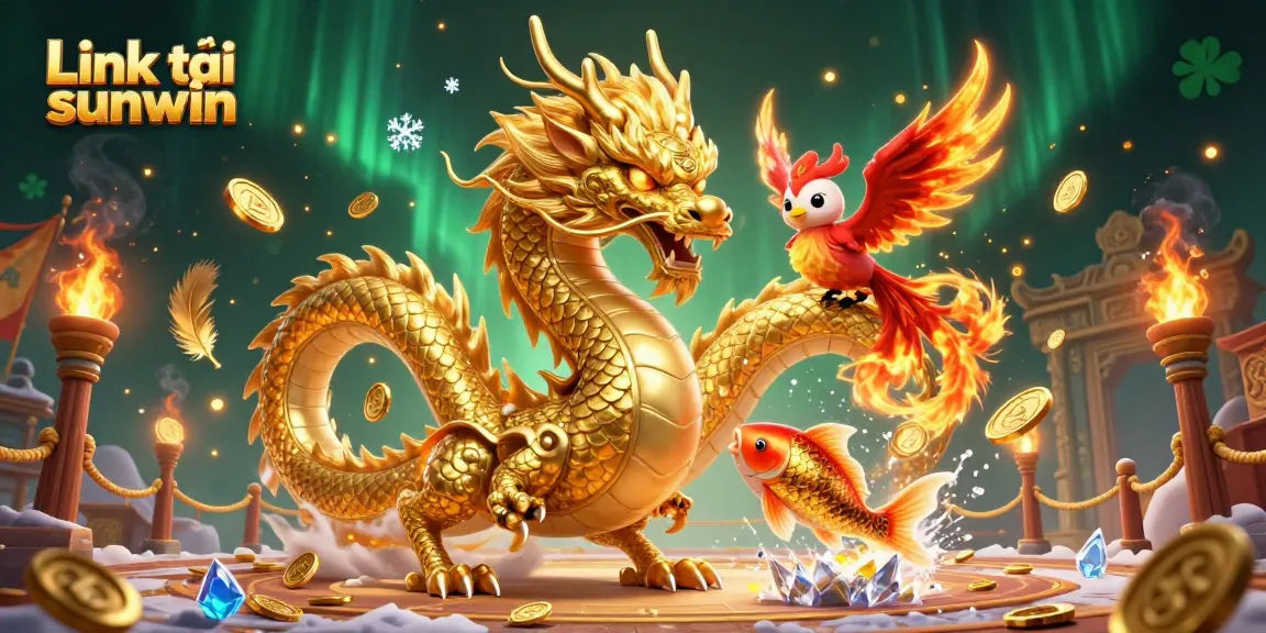 Experience the game with Link tải sunwin in a vibrant scene featuring a golden dragon and lucky symbols.